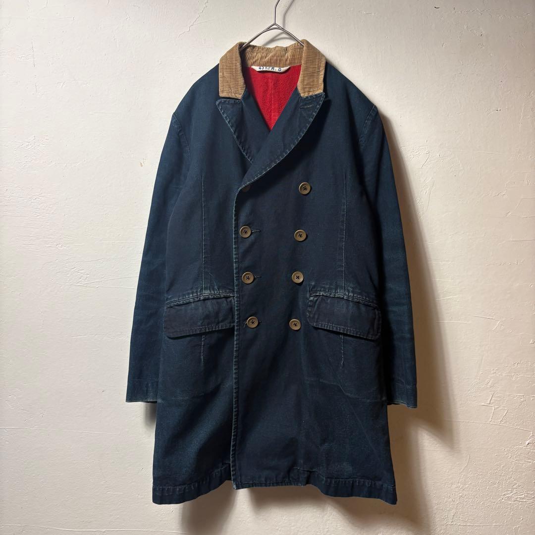45R　インディゴ　デニムコート　コーデュロイ襟　サイズ2古着