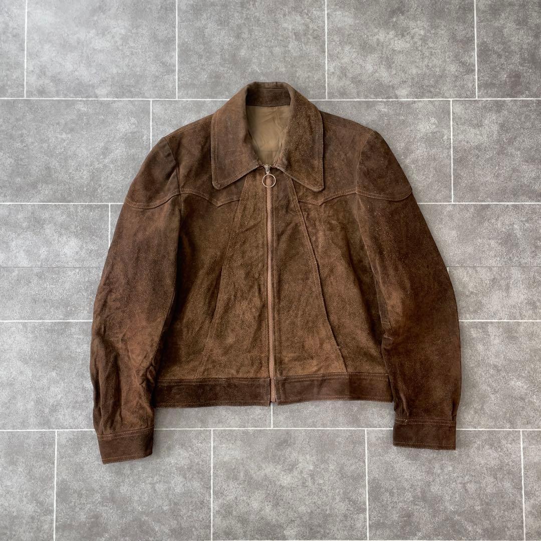 euro vintage 本革 スウェードレザージャケット 短丈 ブラウン