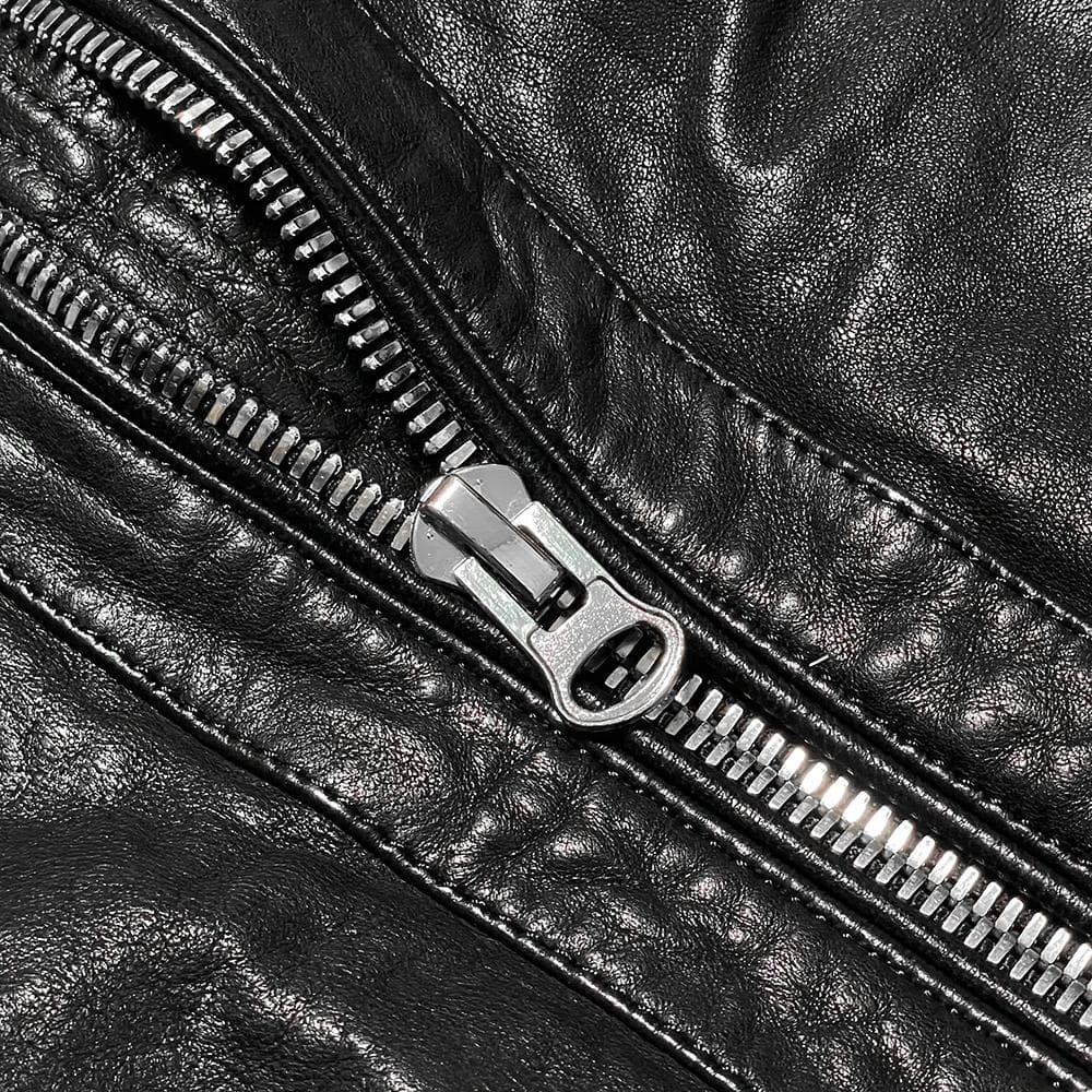 ニチワ社 ウィンドアーマー 中綿入り 羊革 シングルライダース 黒 L