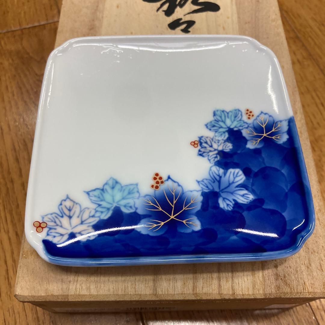 深川製磁四角い皿 青と白　5枚