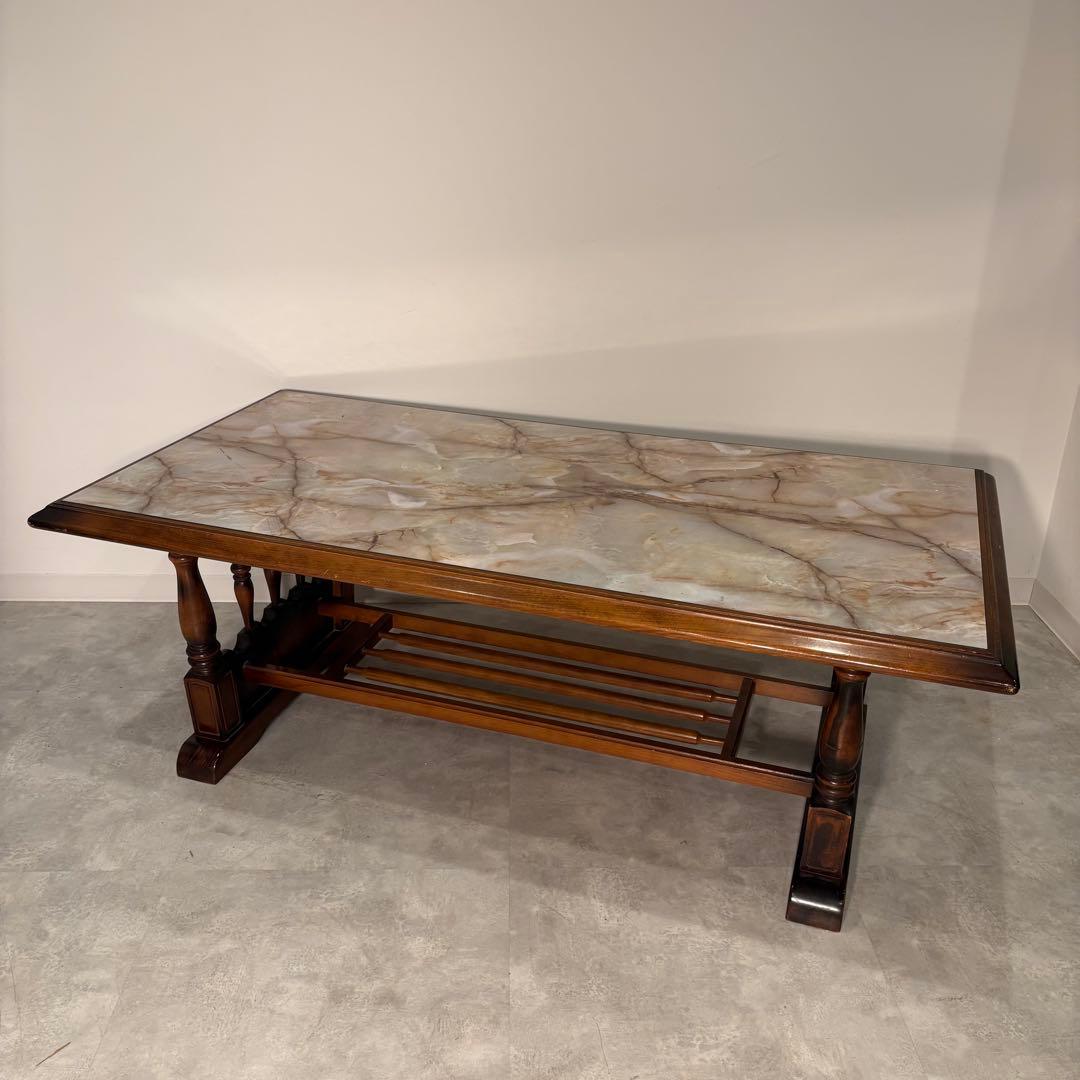 センターテーブル　ローテーブル　リビングデーブル　大理石柄　木製