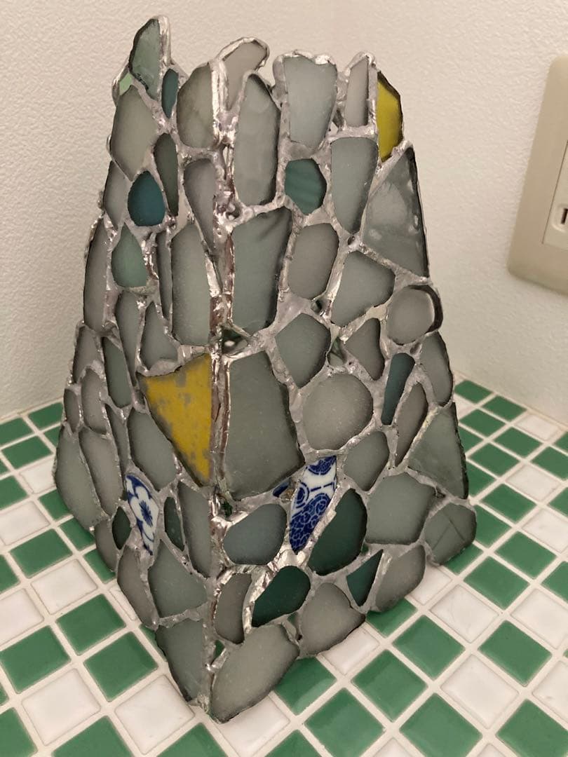 キャンドルホルダー　ステンドグラス　シーグラス　シー陶片　ウランガラス