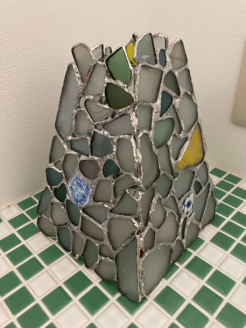 キャンドルホルダー　ステンドグラス　シーグラス　シー陶片　ウランガラス