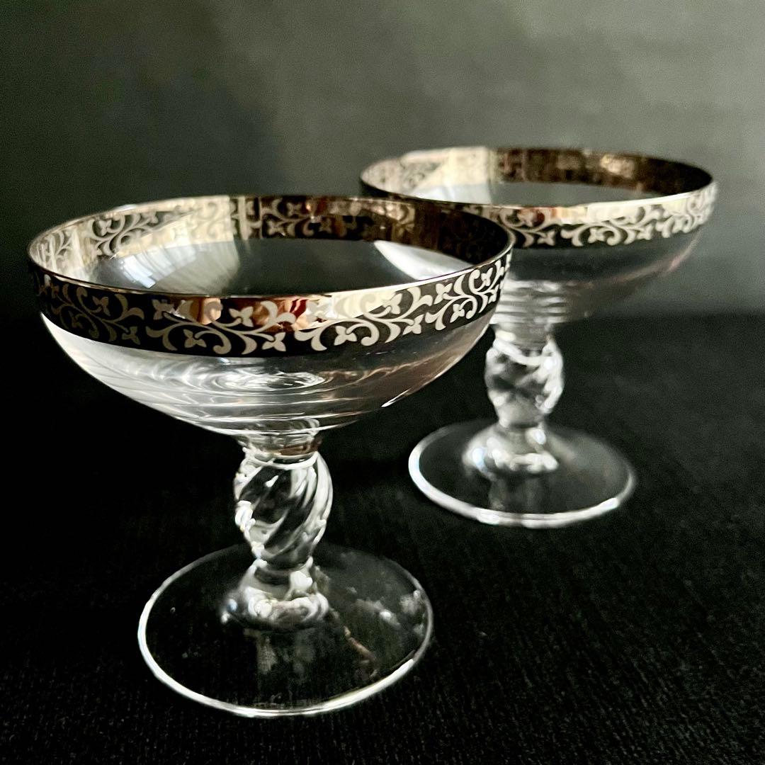 ★新品未使用★ プラチナ唐草　クリアガラス高高台　2個セット