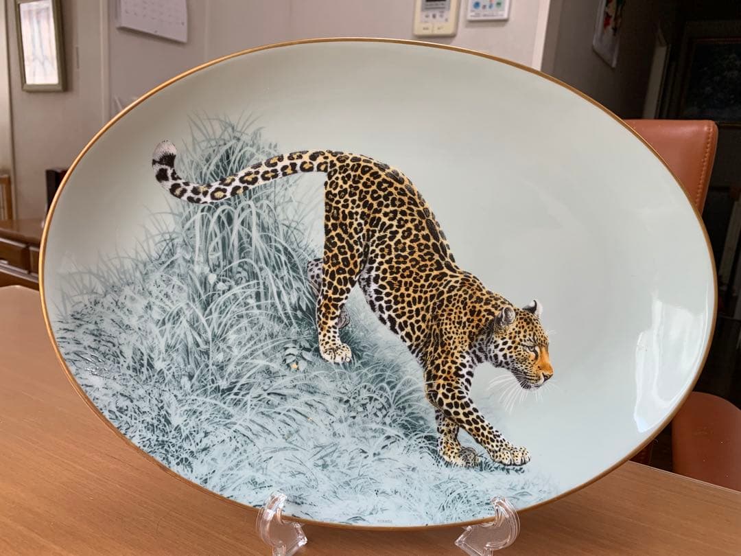 HERMES 赤道直下のスケッチヒョウの絵柄オーバルプレート♡美しい♡希少