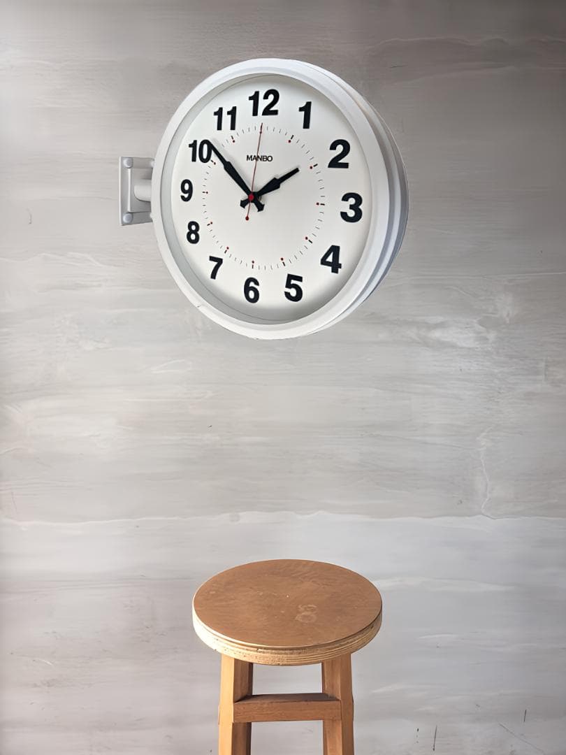 電波両面掛け時計ｍａｎｂｏ 両面掛時計 文字盤直径27CM 2kg （ホワイト)