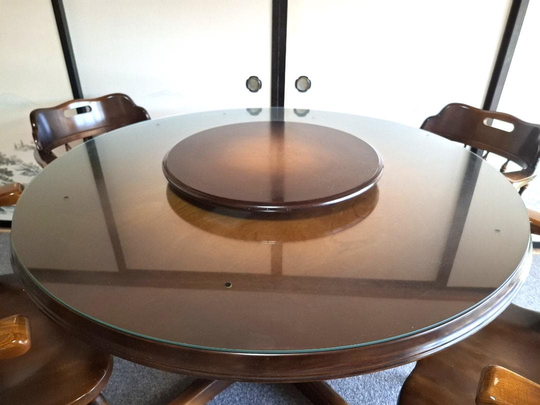 飛騨産業★キツツキ★ラウンドテーブル ダイニングテーブル★付属（ガラス、回転盤）
