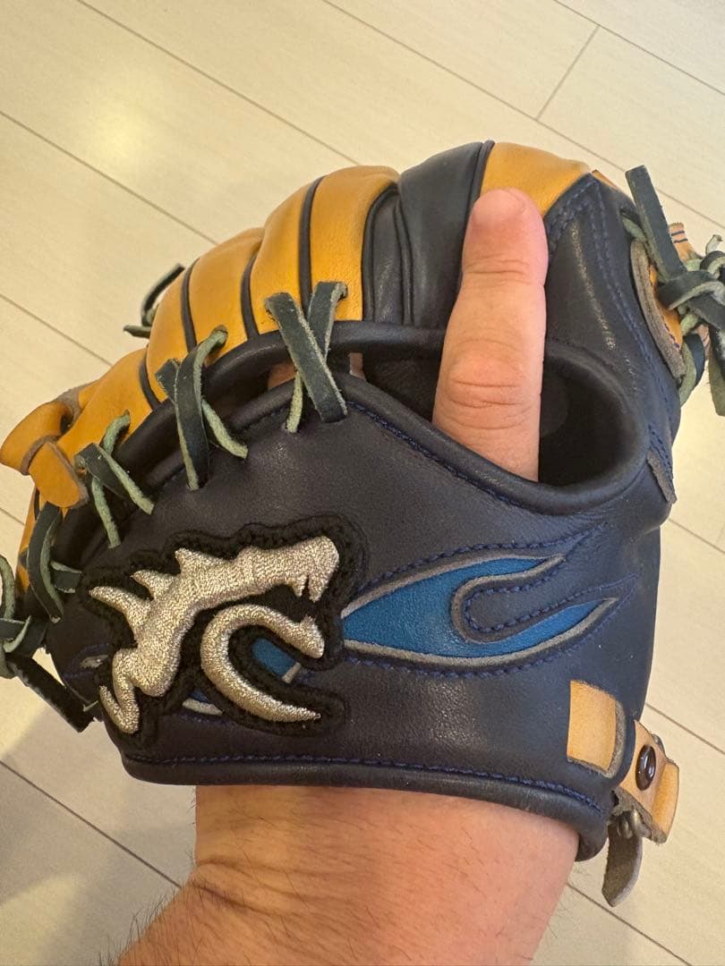 RYU 野球用レザーグローブ オレンジネイビー