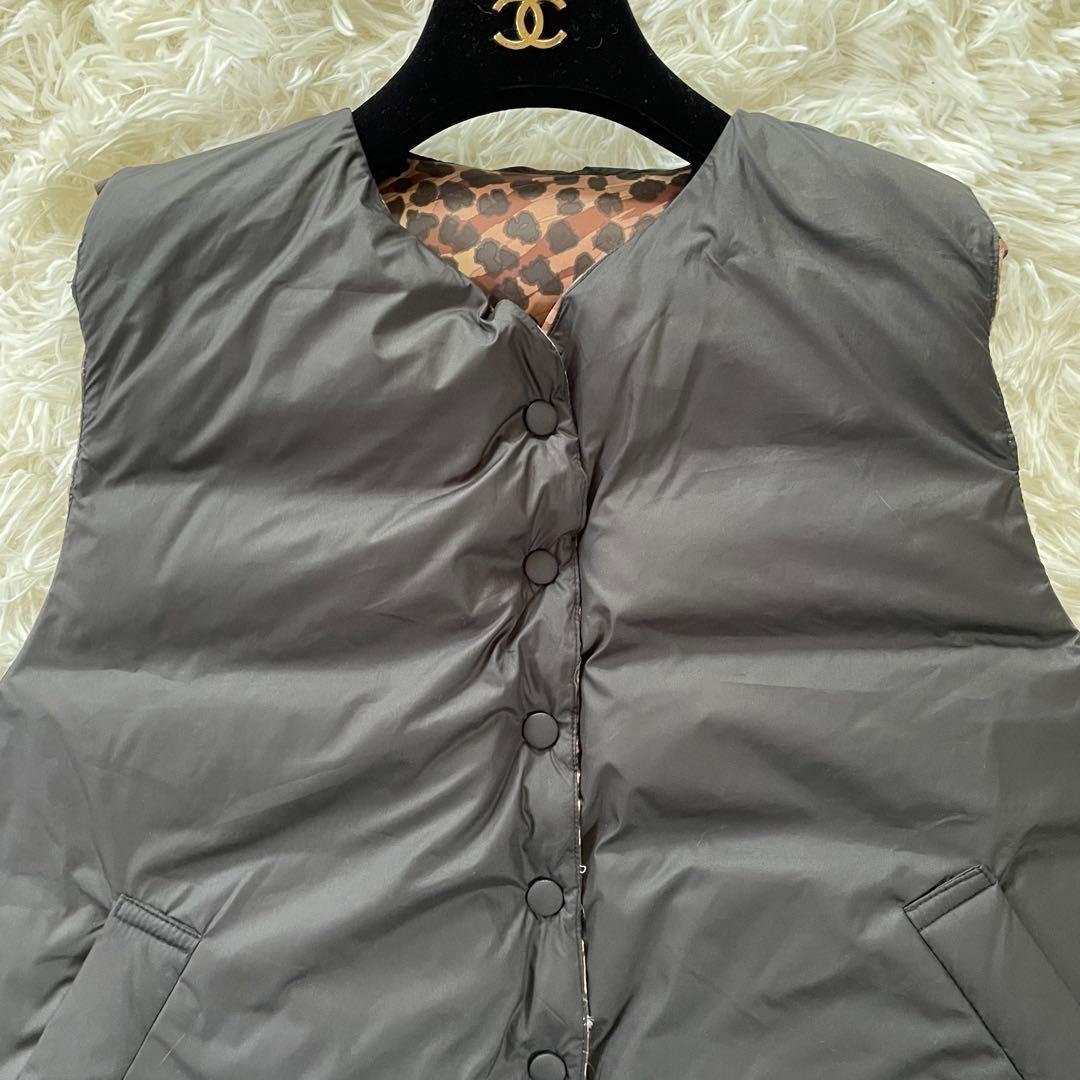 manipuri マニプリ リバーシブル ダウンベスト レオパード ヒョウ柄