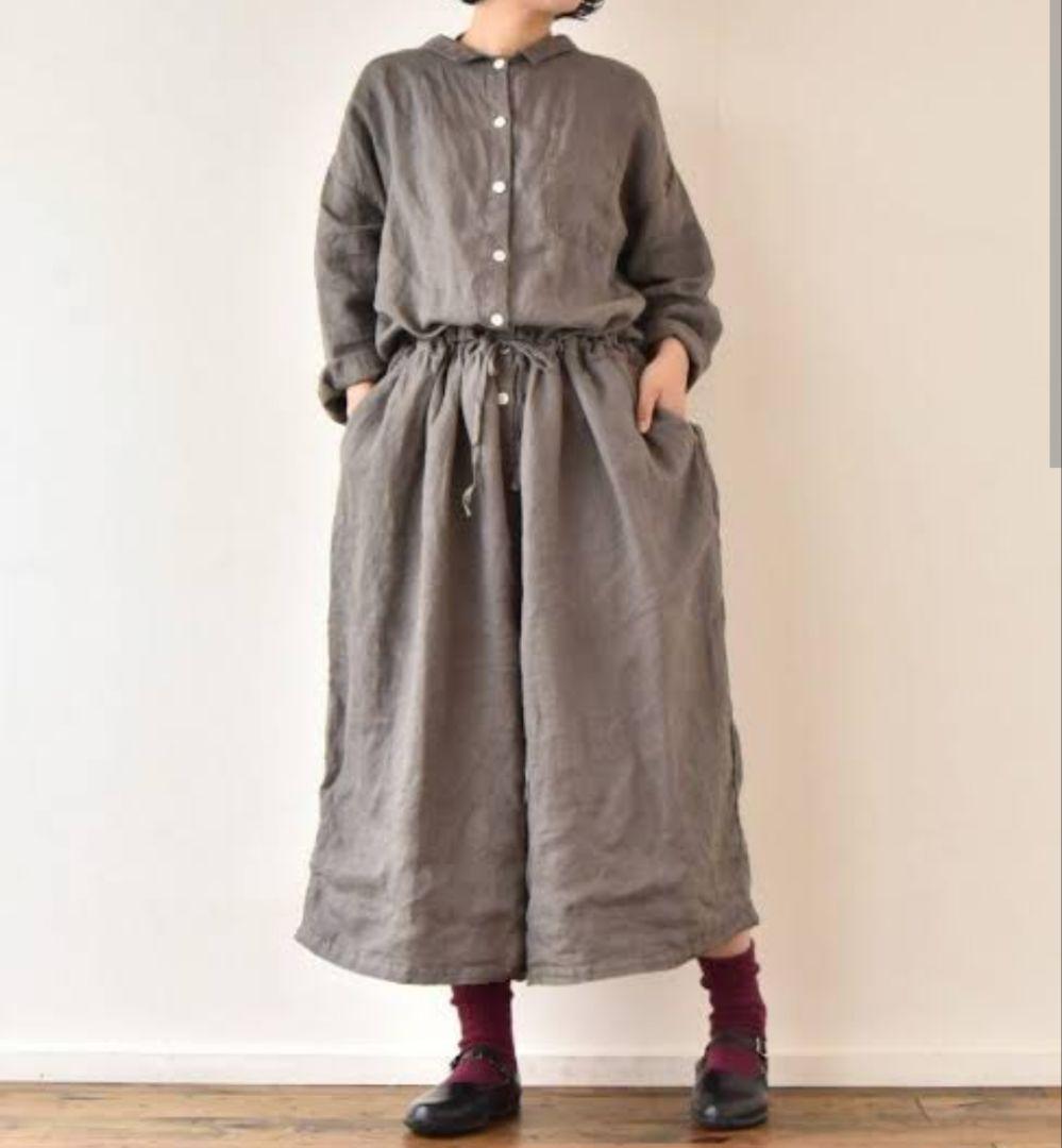 tumuguオールインワン リネン100% ダークグレー ナチュラル ゆったり