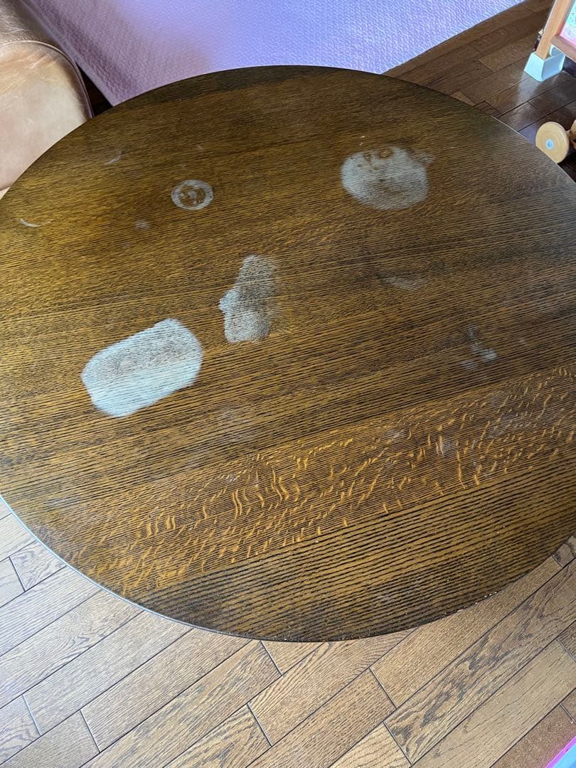 【オーク材】木製円形テーブル ブラウン