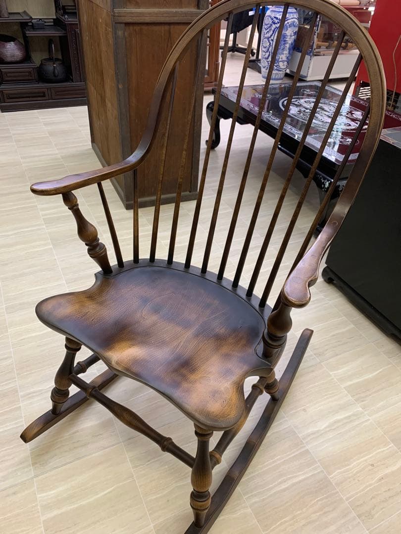 希少　飛騨産業　キツツキ　木製ロッキングチェア ダークブラウン