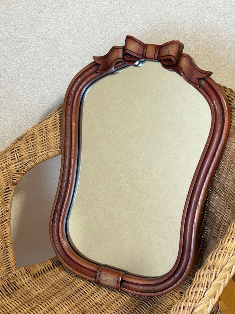 アンティーク　ニッカ　壁掛け鏡　リボン　ウォールミラー　昭和レトロ　ビンテージ