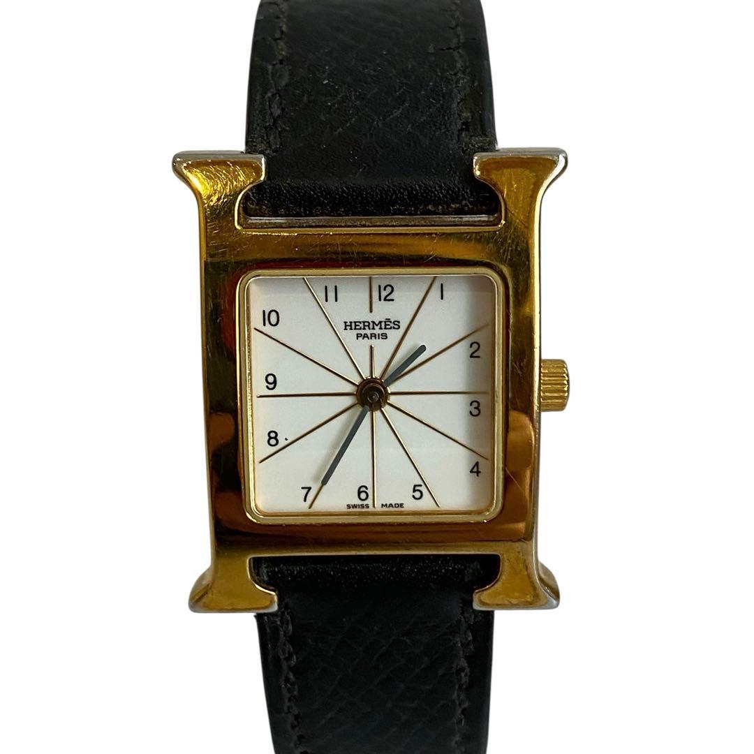 HERMES エルメス Hウォッチ ゴールド 稼働品 腕時計
