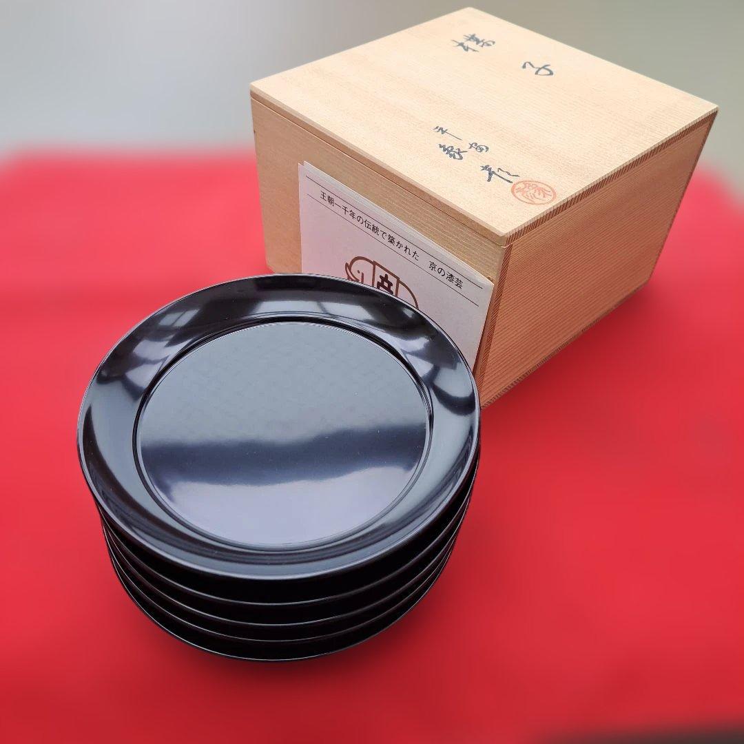 【京都平安　象彦　楪子×5客】天然木製　黒色　長期保管品