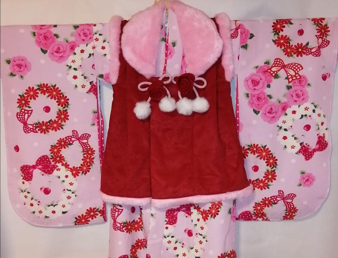 松田聖子ブランド 七五三 3歳.着物.被布.女の子セット巾着 髪飾り 草履付3④