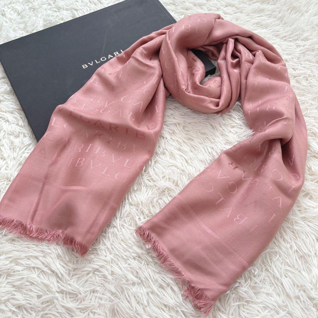 BVLGARI ブルガリ シルク混 ストール ショール マフラー ウール ピンク
