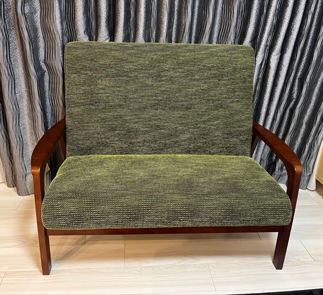 美品　おしゃれ　２人用　ラブソファー　ブラウン×緑　インテリア