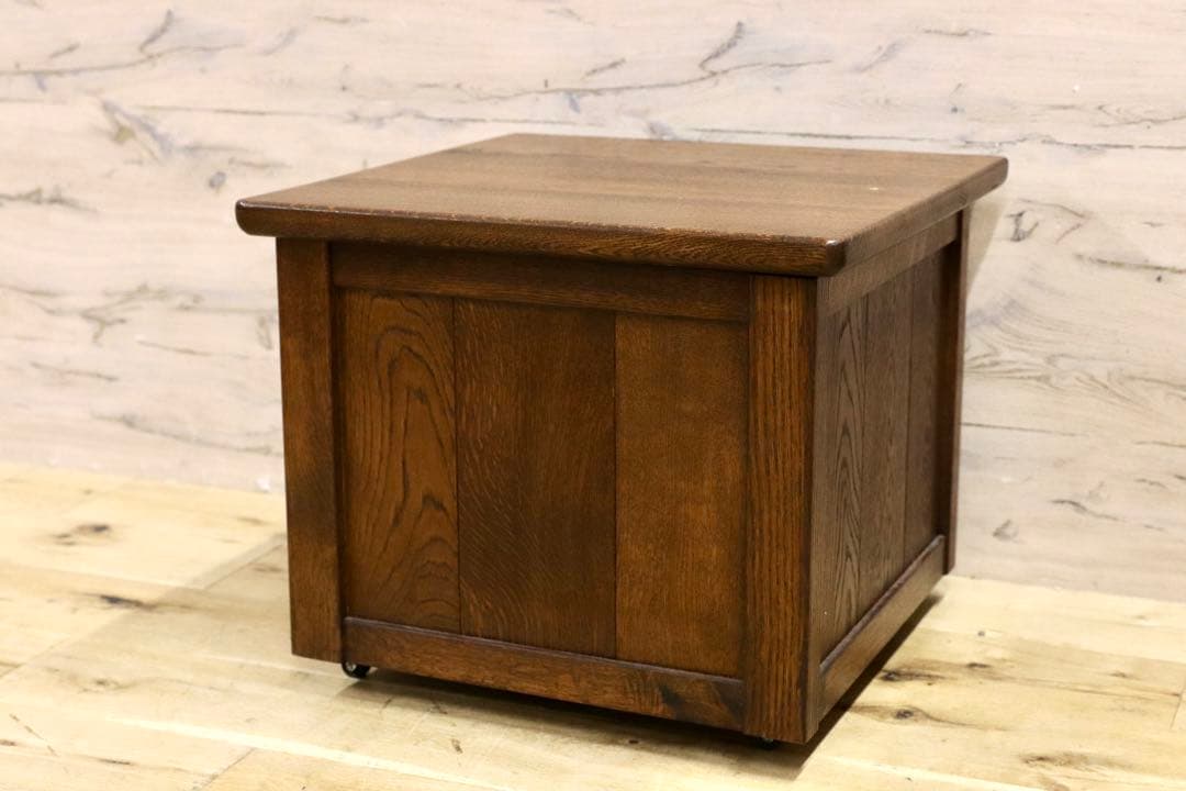 GMHN208C○オーク無垢材 収納付き スツール ボックス チェア キャスター