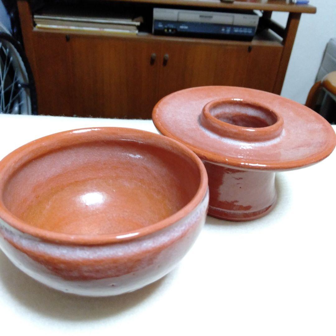 松楽　赤　供茶茶盌　三点