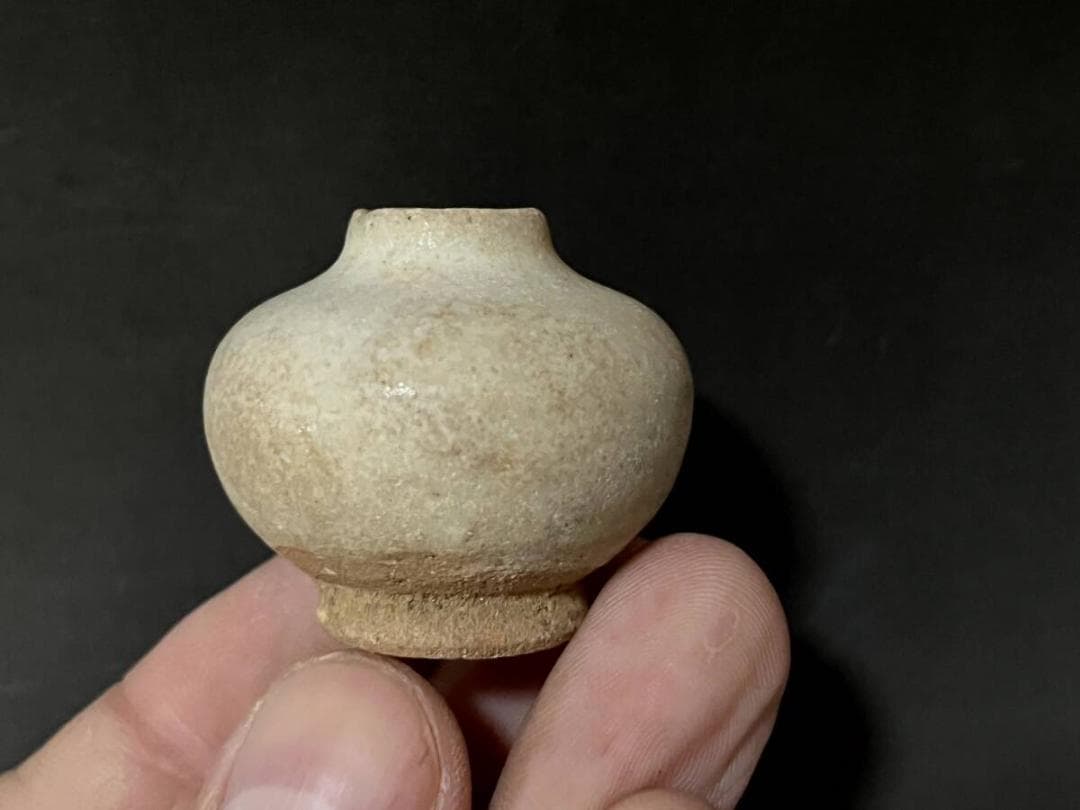 小壺■宋胡録 半磁器胎土 灰青磁釉 古い小壺 3.8cm 水滴 花瓶 古壷■