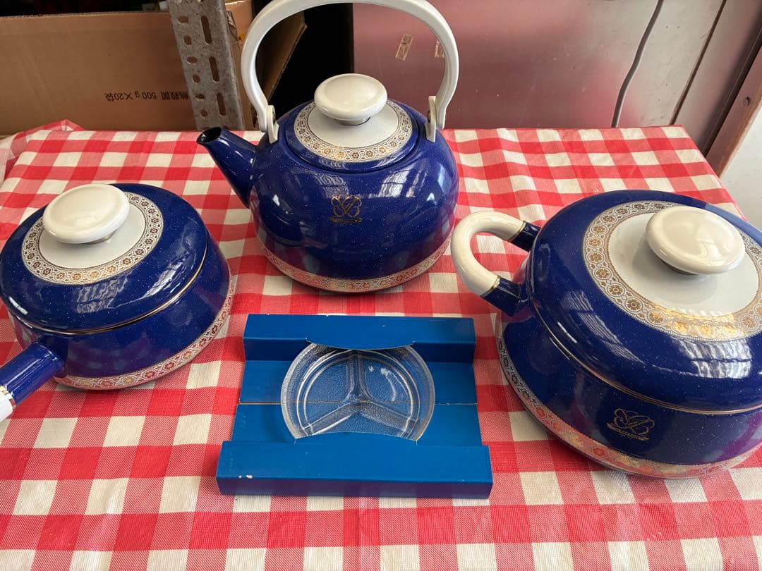 北欧　ホーローやかん、鍋、小鍋セット　GRAND BLUE