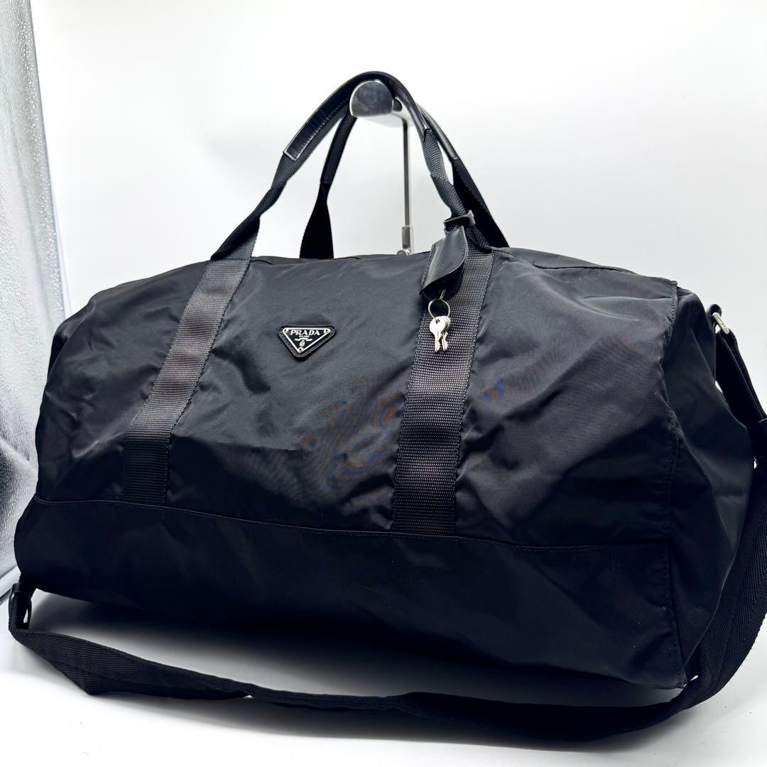 【極上美品】プラダ 2way ボストンバッグ レザー 南京錠 鍵付き ナイロン