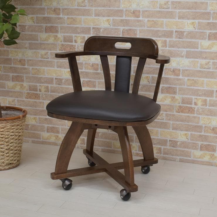 TR DC SC　8脚　回転式ダイニングチェア　肘付　アーム　キャスターブラウン