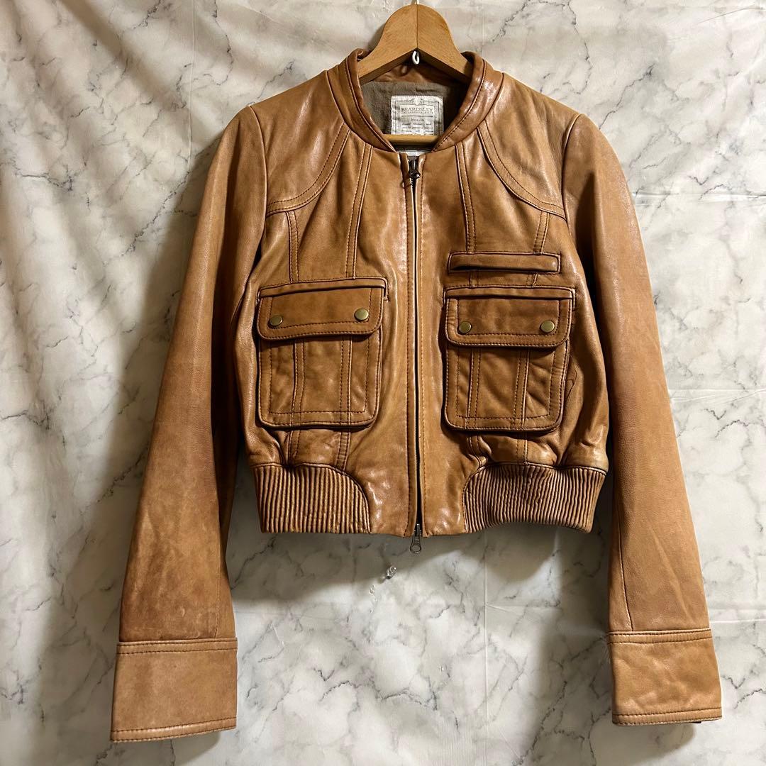 BEARDSLEY ビアズリー ラムレザージャケット ノーカラー ブルゾン