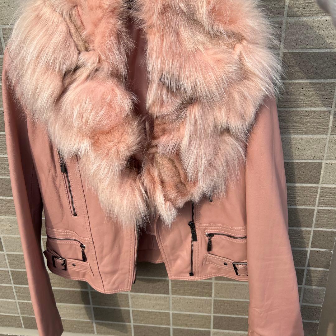 Andyレザーライダースジャケット ファー襟付き