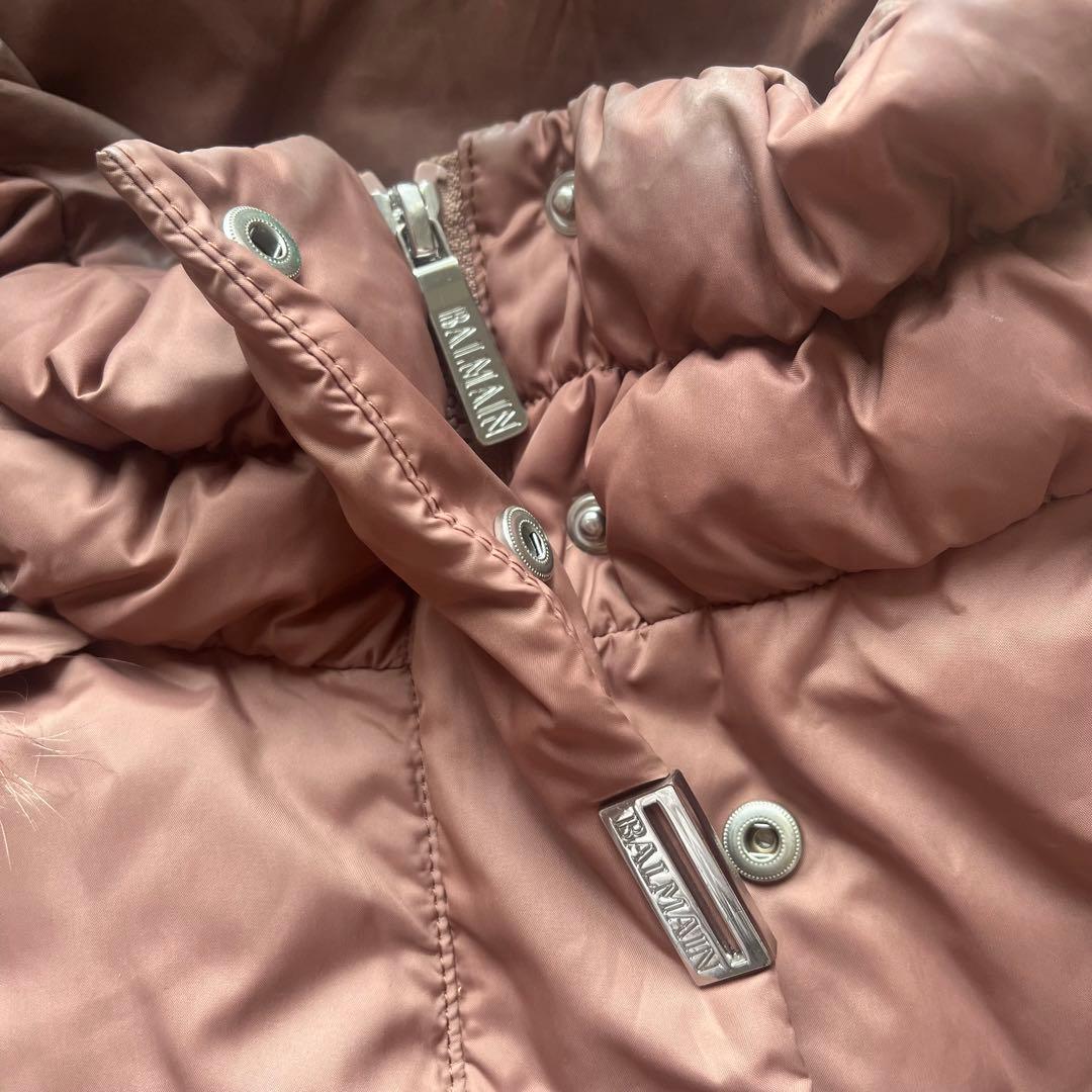 BALMAIN ダウンコート 茶 ブルーフォックスファー 裏地総柄 M バルマン