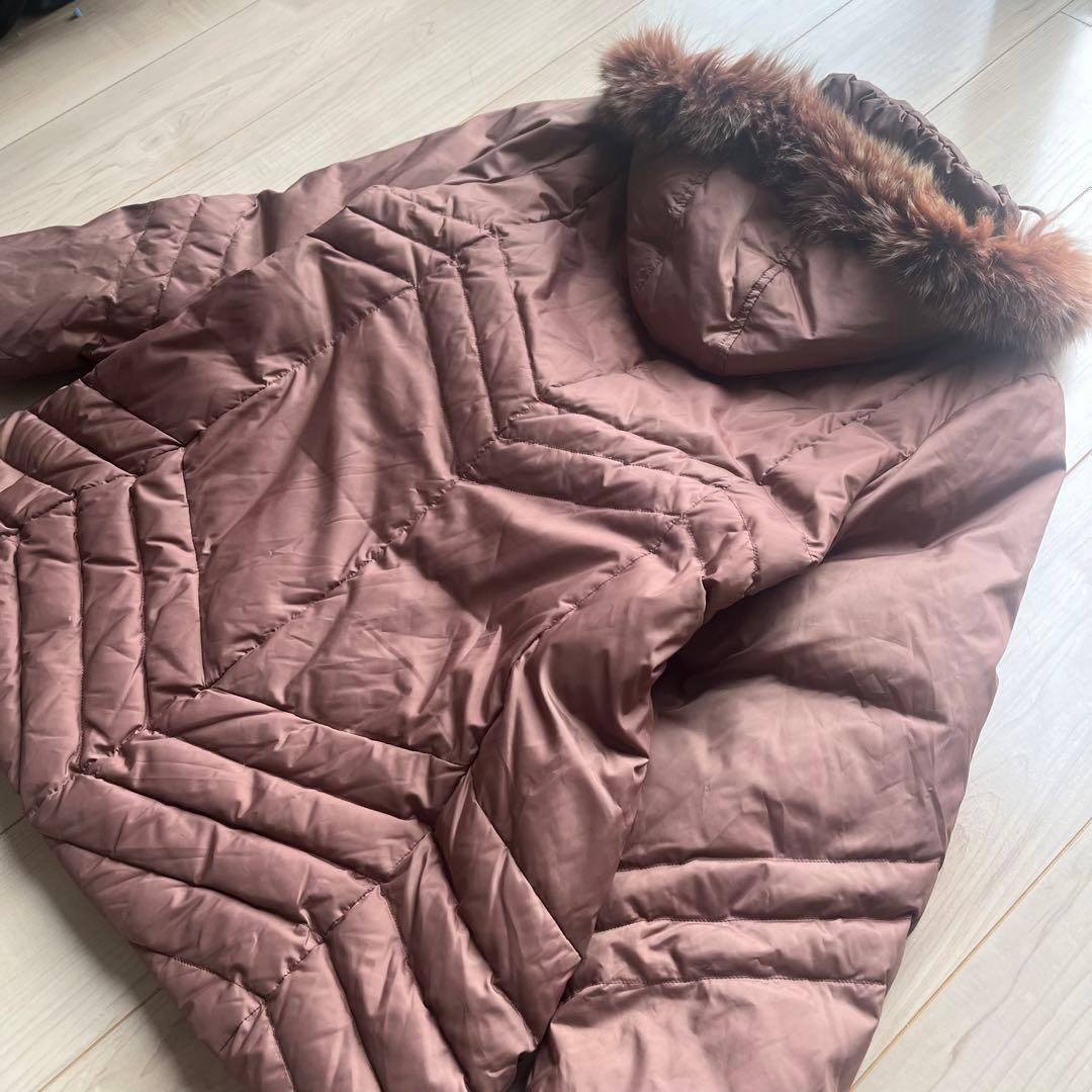 BALMAIN ダウンコート 茶 ブルーフォックスファー 裏地総柄 M バルマン