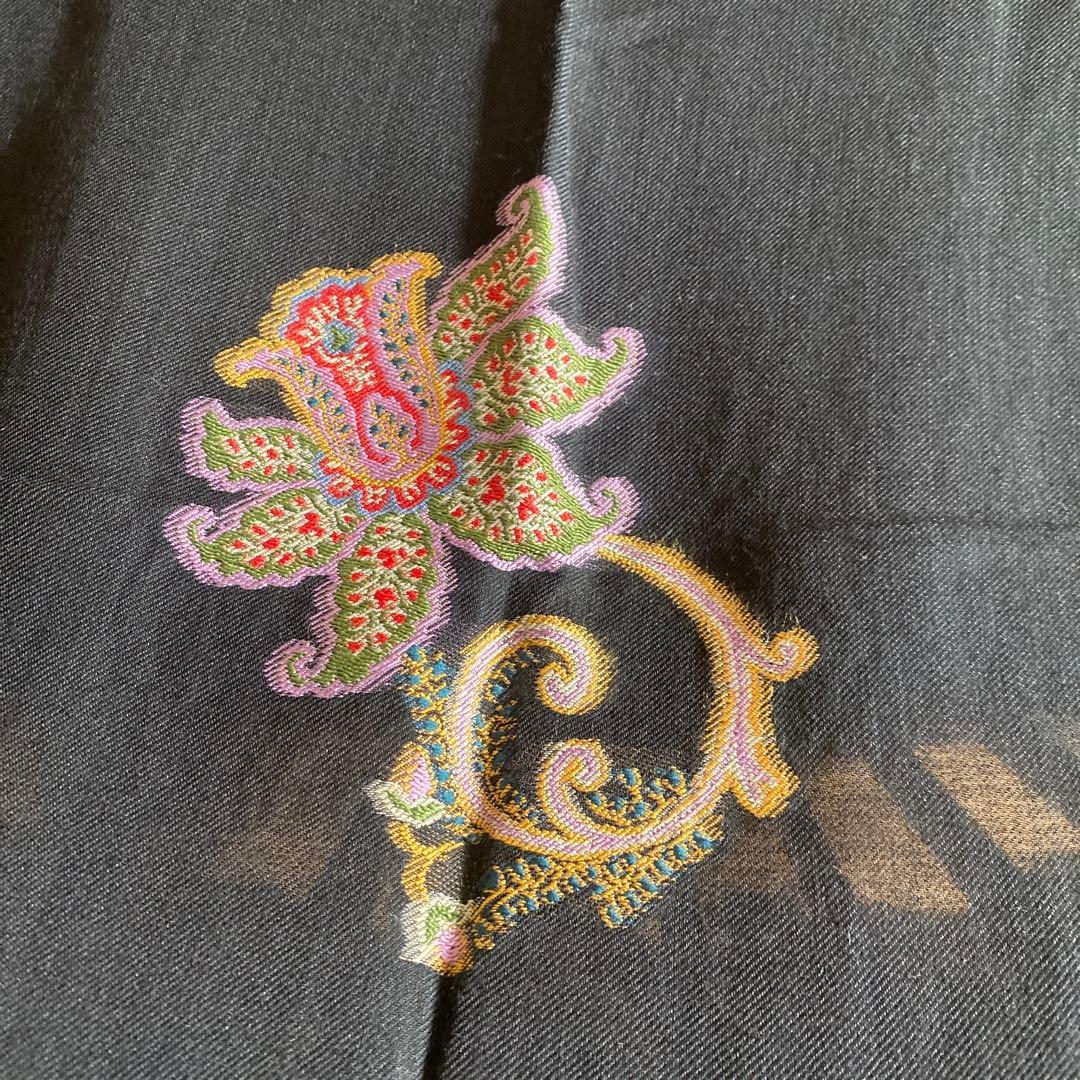 ETRO エトロ 刺繍入り 大判 ストール 花モチーフ イタリア製