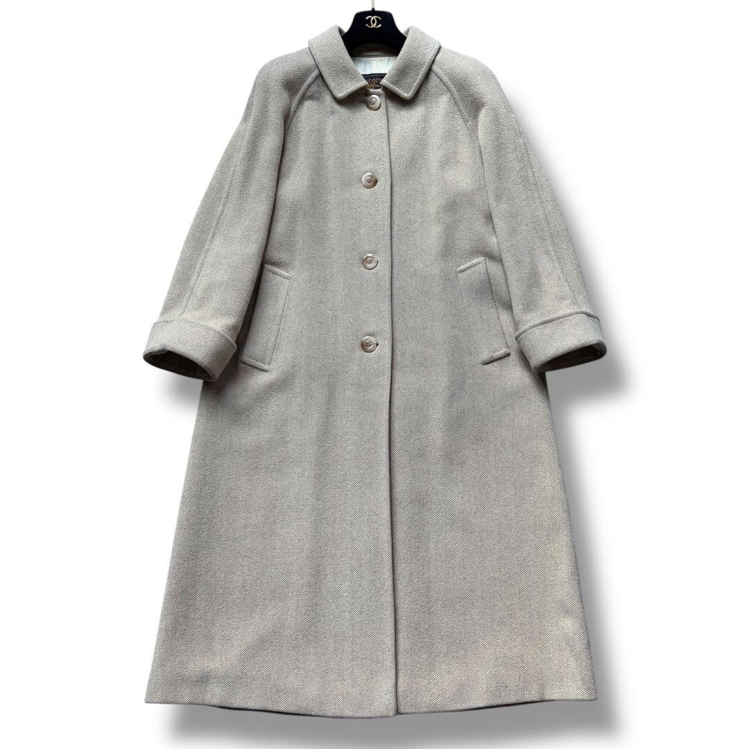 バーバリー ステンカラーコート ヘリンボーン ロング シャドーホース アイボリー