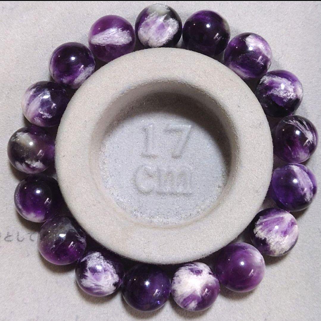 ★フェザーinパープルフローライト 12.3ミリ珠 ブレスレット③(SA+)
