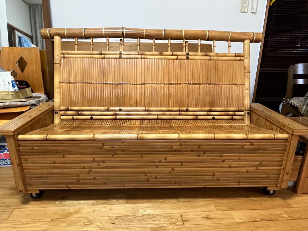 梅里竹芸　3人掛けソファベンチ収納付き　竹製