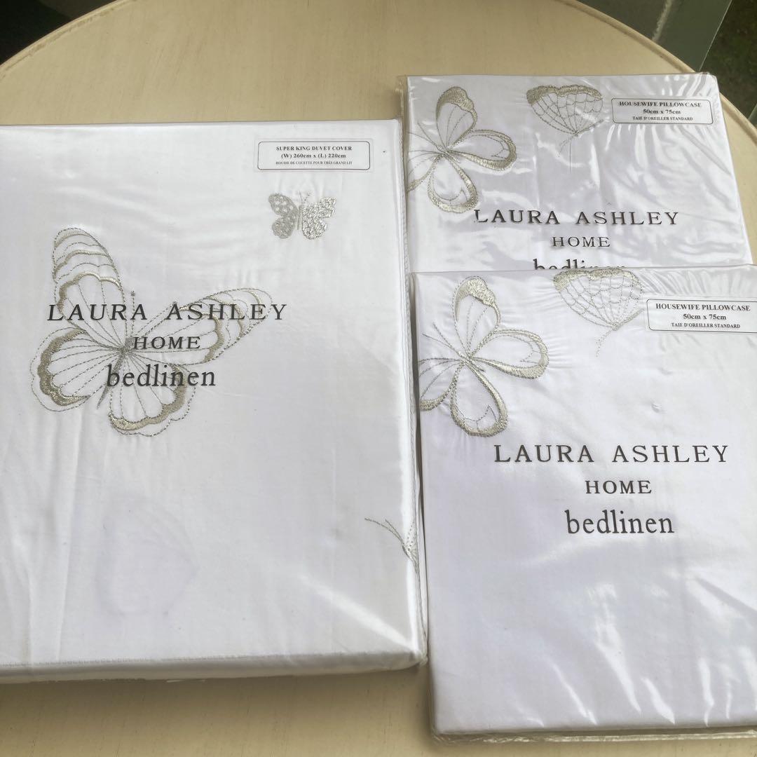 UK 輸入　旧ローラアシュレイ 刺繍掛け布団カバー＋枕カバー*2セット　新品