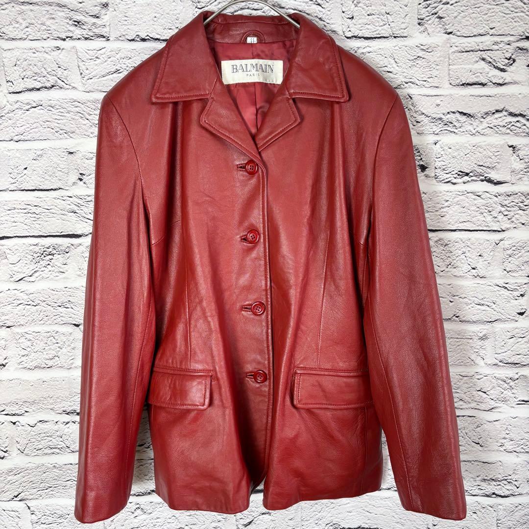 本革 バルマン レザージャケット コート ラムレザー カジュアルカラー M
