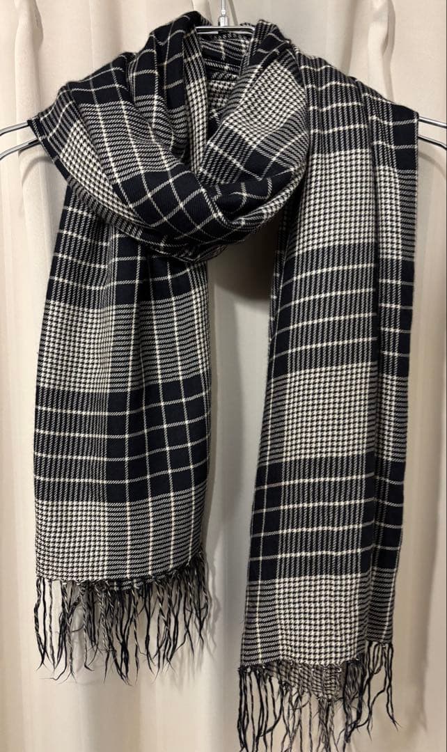 TOM FORD チェック柄マフラー ブラック/ホワイト