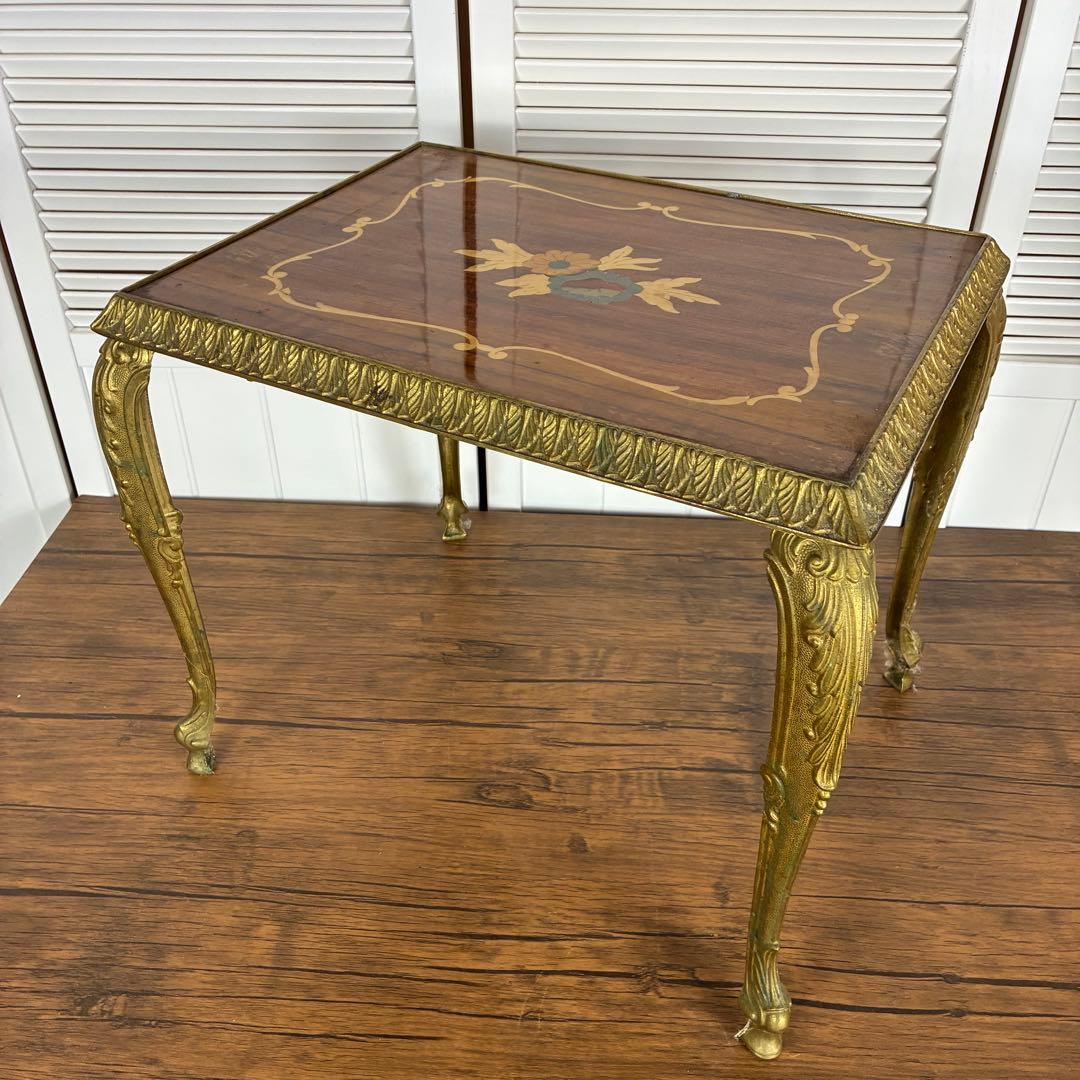 【送料込】アンティーク家具　猫足　ヴィンテージ　サイドテーブル　英国風　象嵌