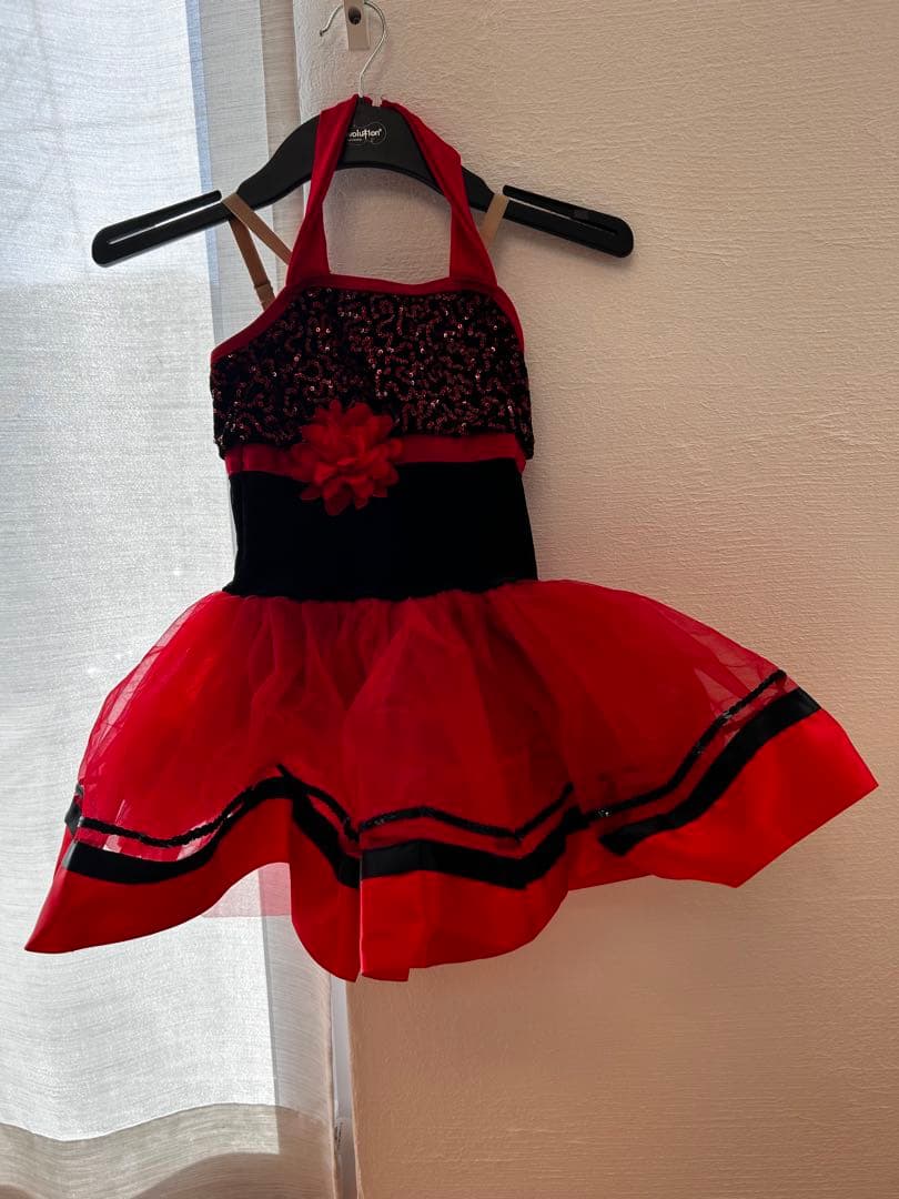 子供用ダンス衣装 赤と黒のチュチュドレス 110cm