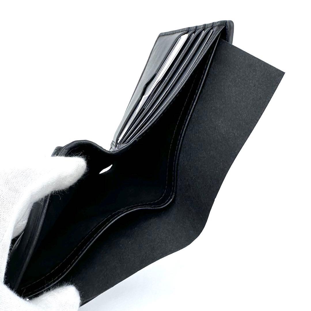 未使用✨トミーヒルフィガー 2つ折り財布 ウォレット ブラック ストライプ 牛革