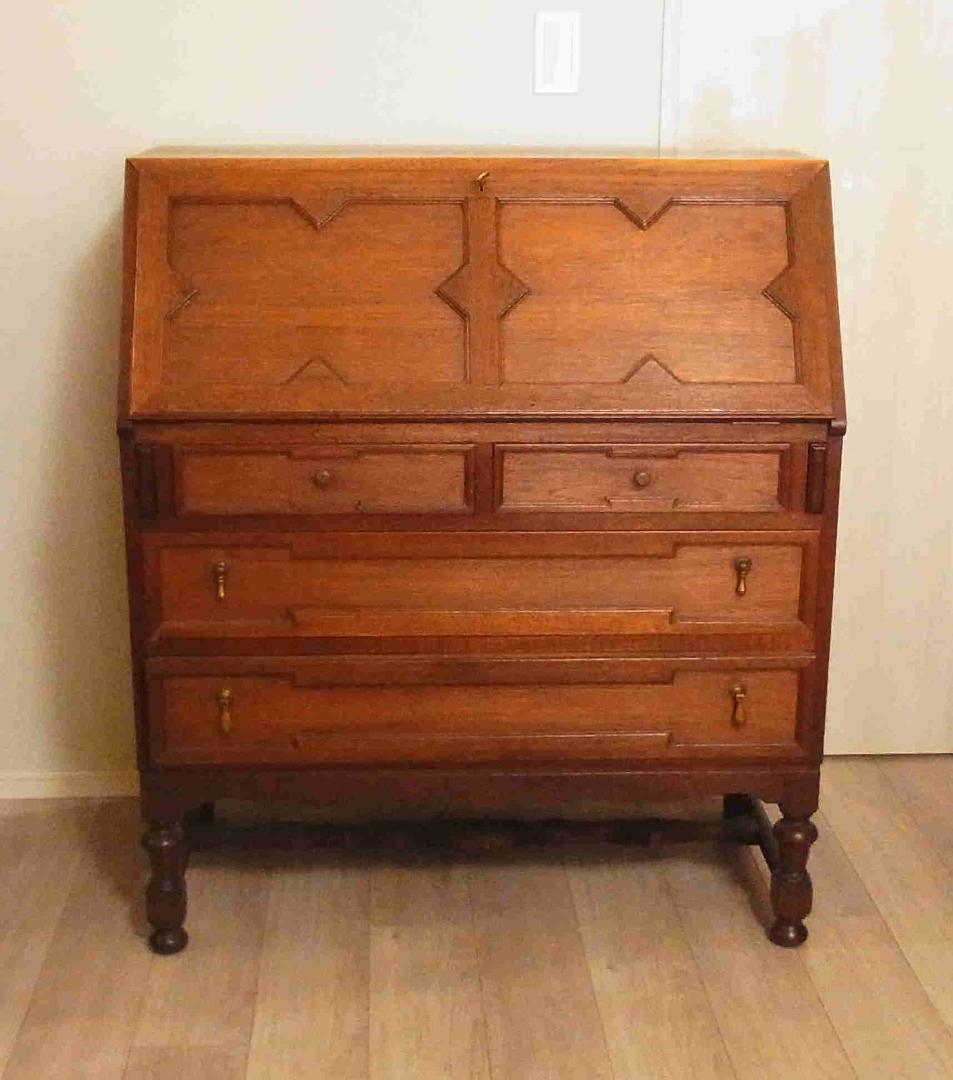 英国 アンティーク 家具 ライティングビューロー 鍵付き　真鍮金具