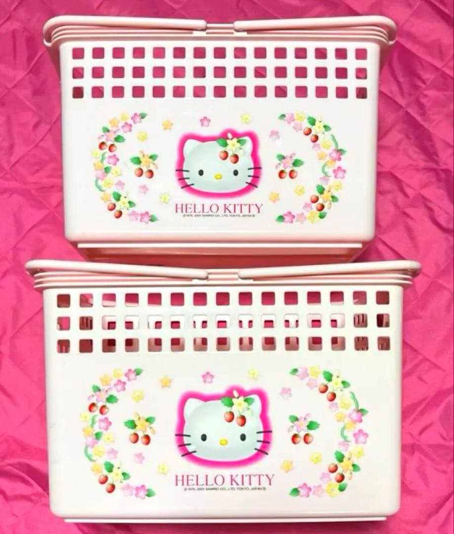 【激レア】希少 平成レトロ キティちゃん 野いちご ハンドルバスケット2個セット