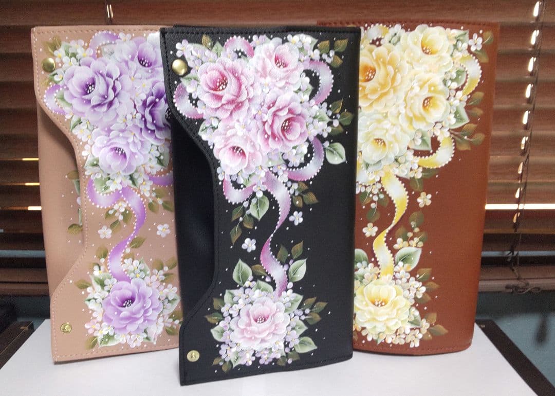 キティママページ　ミニバッグ　ティシュケース　トールペイント　バラ