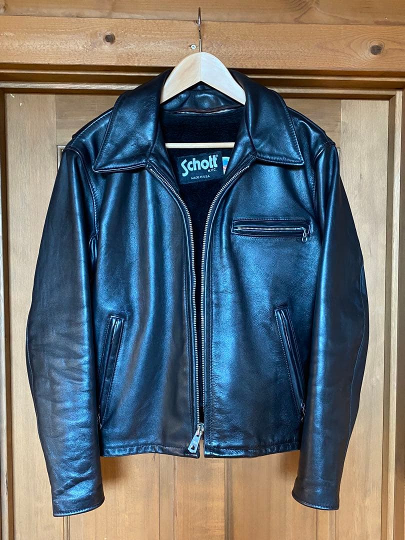 90's Schott 642 襟付きシングルライダースジャケット　size38