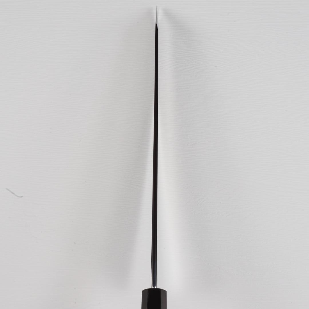 梵静刃物 勘所型牛刀 9寸 片刃 ウルトラ鏡面仕上げ 黄檀黒水牛白三本巻八角柄