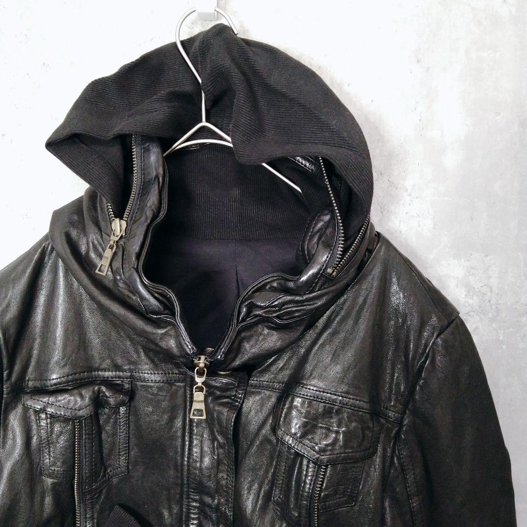 y2k 00s archive フード付き リアルレザー ジャケット 平成ギャル