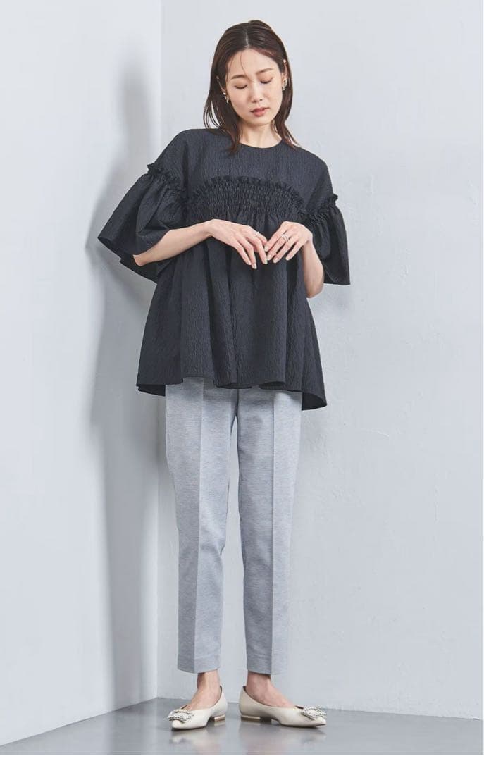 新品！UNITED ARROWS ジャカードシャーリングフレアスリーブブラウス