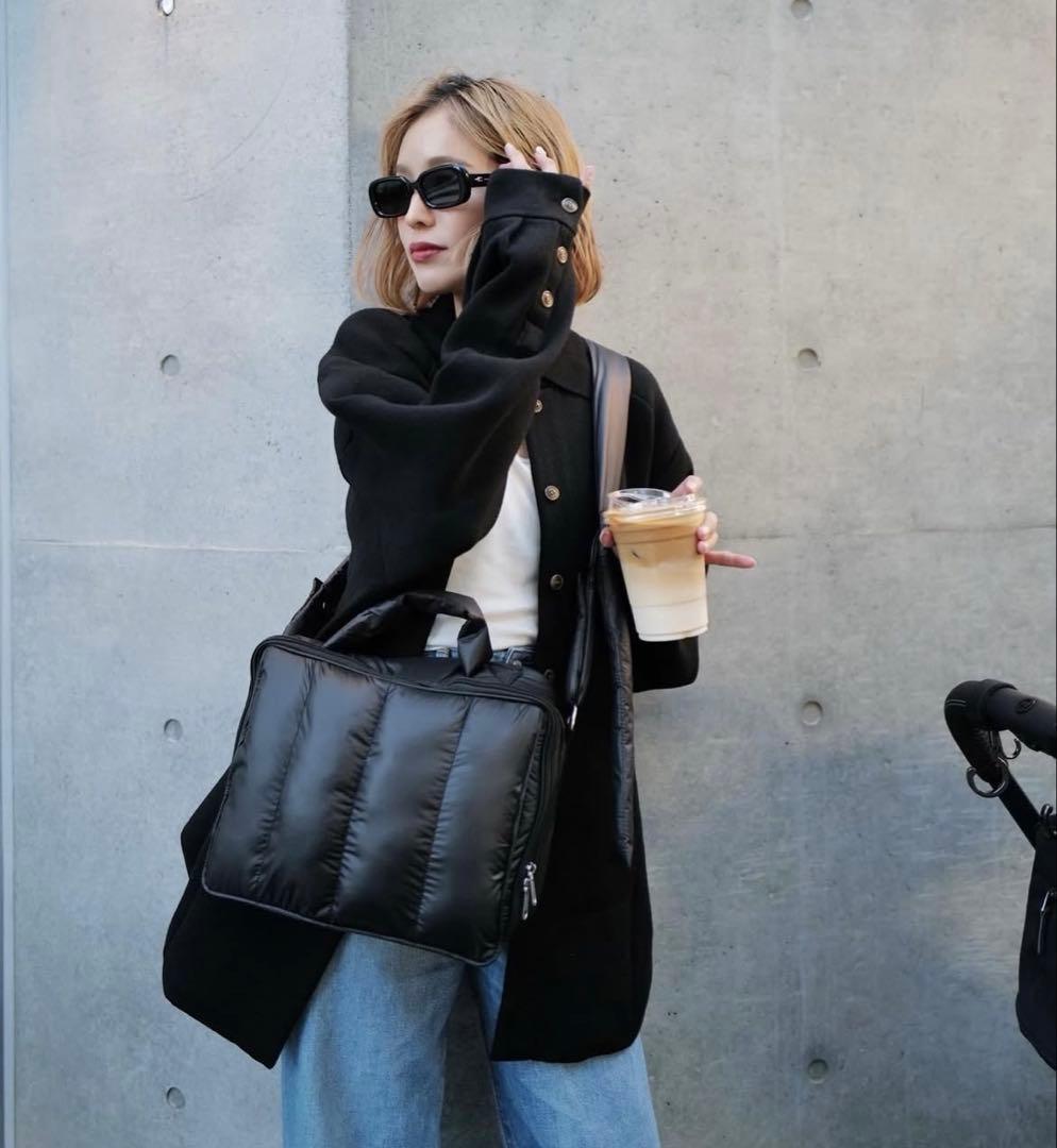 【美品】calin キルティングマザーズポーチバッグ ブラック